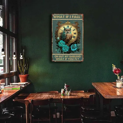 Miniatura 2 de Letrero de hojalata con diseño de búho ¿y si me caer? Oh But My Darling What If You Fly For Men Women Wall Decor Bares Restaurantes Cafés Pubs 8.00