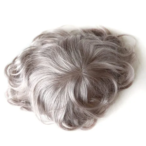 Miniatura 2 de Cabello humano tipo tupé para hombre, 8 x 10 pulgadas, #5 mezclado 80% gris, postizo para hombres de repuesto fino mono #5 Mezcla 80% Gris