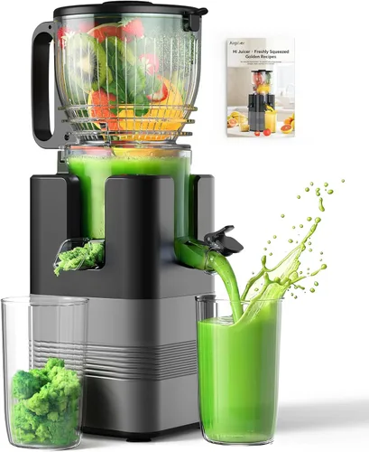 Exprimidor de prensa en frío de 400 W, conducto de alimentación de 5.8 pulgadas de ancho, máquina exprimidora lenta para frutas y verduras enteras |