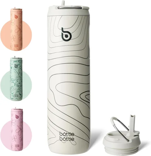 Miniatura 11 de BOTTLE BOTTLE Botella de agua aislada de 24 onzas con tapa de popote y asa para deportes, viajes, gimnasio, botellas de agua de acero inoxidable