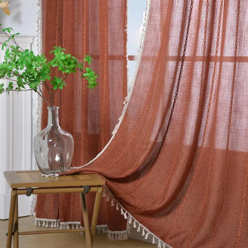 Miniatura 10 de Cortinas Verde Salvia Boho Granja para Dormitorio Sala de Estar 63 Pulgadas de Largo Cortinas 2 Paneles Algodón Lino Cortina de Ventana, Cortina
