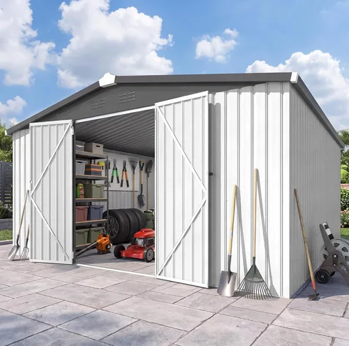 Miniatura 15 de AECOJOY Cobertizo de almacenamiento de metal para exteriores de 3 x 5 pies, cobertizo de herramientas de jardín resistente con puerta de gran
