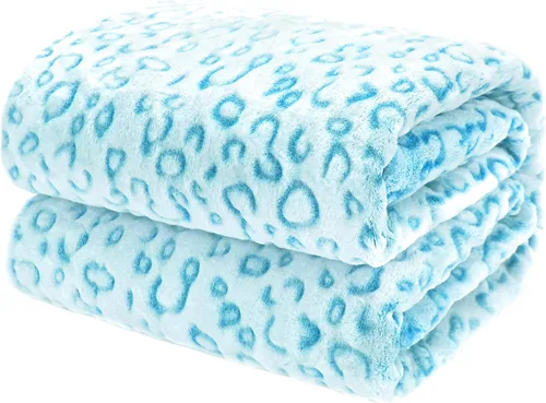 Miniatura 20 de ZHIKU Manta de Tiro Azul Tamaño Queen Suave de Forro Polar Mantas de Tiro para Cama Leopardo azul