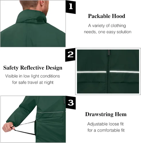 Miniatura 3 de Corna Chaquetas impermeables plegables para hombre, ligeras para senderismo, correr, rompevientos con capucha, multifuncionales