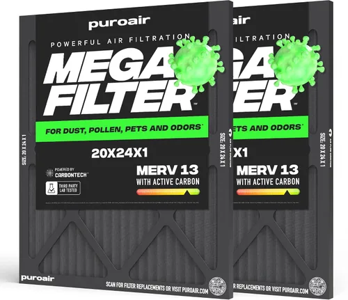 Miniatura 11 de PuroAir Filtro Mega - Filtro de aire de 12x12x1 MERV 13 para el hogar con carbón activado - Filtros alérgenos, caspa de mascotas, humo, polvo