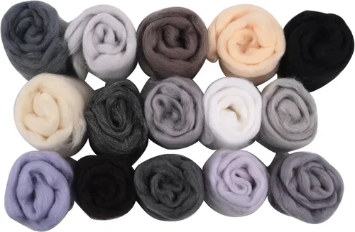 Miniatura 150 de 24 tipos de lana rosa, 4.23 oz (120 g), adecuado para fieltro húmedo y fieltro de aguja de telas hiladas de lana. Un paquete de prueba está Tonos