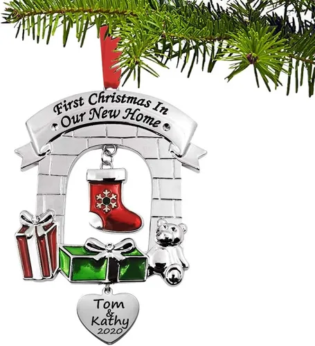 Miniatura 10 de JUPPE Adorno de Metal Personalizado Nuestra Primera Navidad como Sr. y Sra. Grabado Adorno Personalizado de Recién Casados para Árbol de Navidad