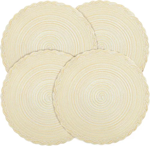 fanquare Juego de 4 manteles individuales redondos color beige de 15 pulgadas con borde de encaje, estilo francés, trenzados, antideslizantes,