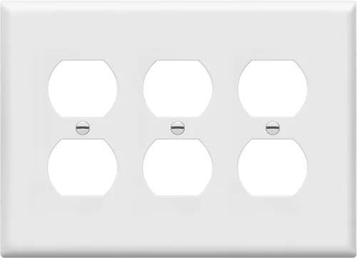 ENERLITES - Placa decorativa de pared para toma de corriente dúplex, acabado brillante, tamaño intermedio, 3 bandas, 4.88 x 6.77 pulgadas, Blanco
