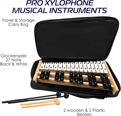 Miniatura 2 de MINIARTIS Glockenspiel Xilófono Xilófono Glockenspiel de tamaño completo de 27 notas con teclas de metal para adultos y niños Instrumento