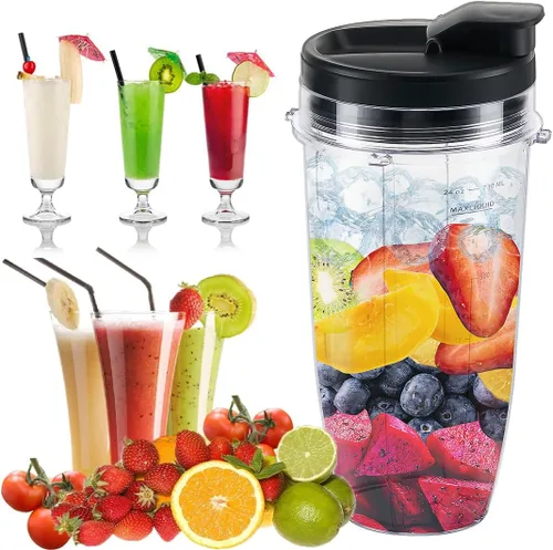 Miniatura 7 de Vaso de repuesto de 24 onzas para licuadora Nutri Ninja con tapa con bebedero y sello para BL450 BL456 BL480 BL482 BL640 BL642 BL682 BN401 BN751