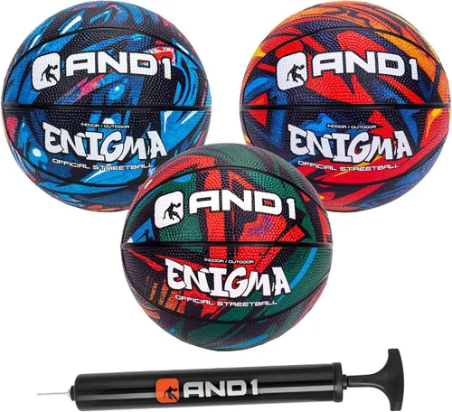 Miniatura 8 de Paquete de 3 juegos de mini baloncesto AND1 para niños (desinflada con bomba incluida): - Tamaño 3, balones de baloncesto premium para jóvenes de 7