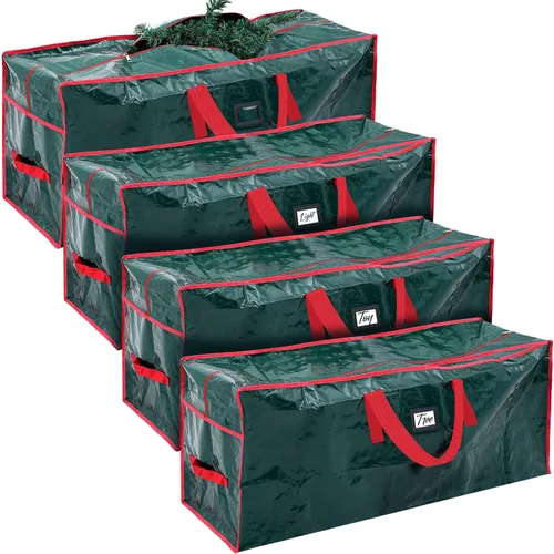 Miniatura 11 de Amylove 4 bolsas grandes de almacenamiento para árbol de Navidad, bolsas resistentes con cremallera, contenedores de plástico impermeables para Verde