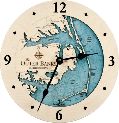 Miniatura 3 de Sea & Soul Outer Banks - Reloj de pared de 12 pulgadas, hecho a mano en los Estados Unidos, reloj topográfico de mapa de agua, reloj de pared
