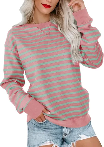 Miniatura 8 de Bingerlily Sudadera casual de manga larga para mujer, cuello redondo, linda sudadera pullover de ajuste relajado, tops Azul