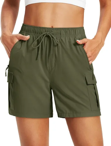 MAGCOMSEN Pantalones cortos tipo cargo de senderismo de 5 pulgadas para mujer, UPF 50, de secado rápido, ligeros, atléticos, golf, verano, con