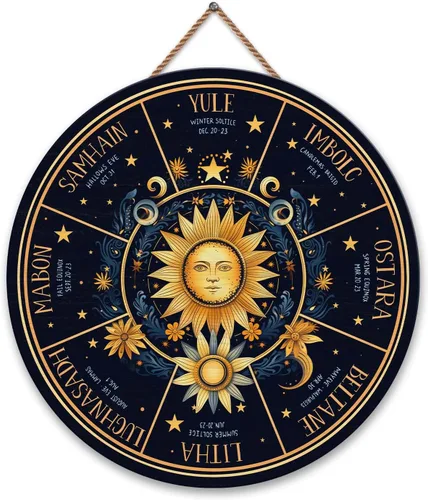 Miniatura 36 de Artsy Woodsy Letrero de madera de la rueda del año (no tallado) para decoración del hogar, bruja, pagana, Wicca, días festivos celtas, regalos 25