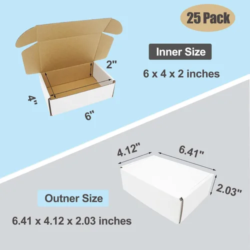 Miniatura 2 de 6x4x2 Cajas de envío, caja de correo corrugada pequeña de cartón blanco para pequeñas empresas, embalaje plano económico, embalaje ligero