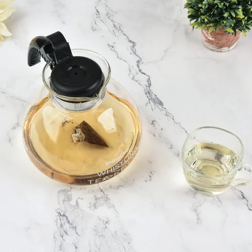 Miniatura 7 de Hervidor de té silbante de vidrio de borosilicato, capacidad de 12 tazas/48 onzas, sin BPA, para gas, electricidad y gamas de vidrio