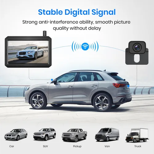 Miniatura 3 de AUTO-VOX CS-2 Cámara de respaldo inalámbrica con monitor de auto de 4.3", Sistema de cámara de respaldo de señal digital estable de fácil