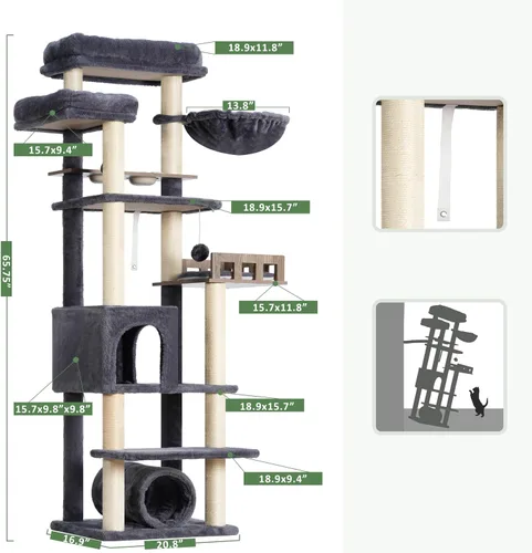 Miniatura 3 de Gitelsnour Árbol para gatos con túnel, torre para gatos de interior, torre alta para gatos con condominio para gatos, estación de alimentos