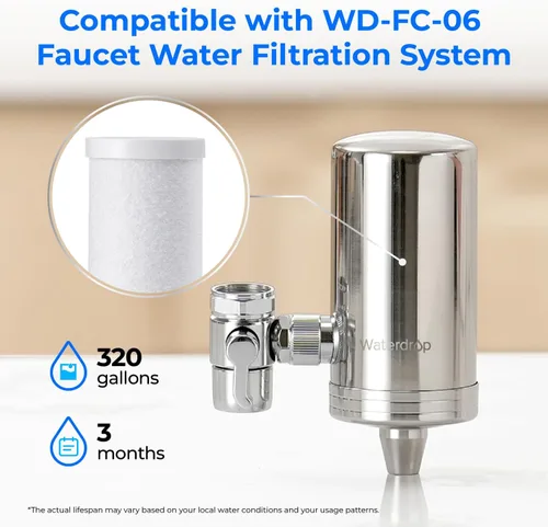 Miniatura 2 de Waterdrop FF-03A - Filtro de agua de repuesto para Waterdrop WD-FC-06/FC-01/FC-02, filtro de agua para grifo de fregadero, filtro de agua de grifo