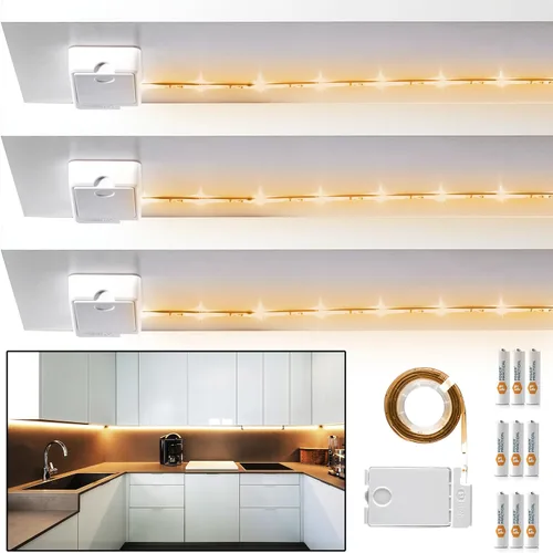 POWER PRACTICAL Luminoodle - Tira de luz LED para debajo del gabinete, tira de luz LED para estantes, armarios de cocina y muebles, paquete de 3 luz