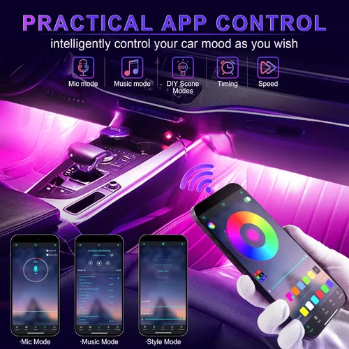 Miniatura 4 de LivTee Luces Interiores de Acento para Auto, Luces Interiores Inteligentes para Auto con Control de Aplicación, Luces LED RGB con Modo de Música