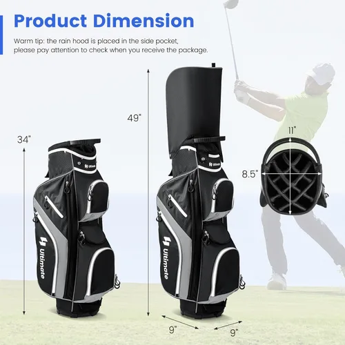 Miniatura 7 de Bolsa de carrito de golf Tangkula con divisores superiores de 14 vías, bolsa ligera para palos de golf con 9 bolsillos, bolsa con enfriador, soporte