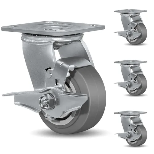 Miniatura 28 de Ruedas giratorias de alta resistencia 4x2, ruedas industriales, ruedas de goma (banda de rodadura plana), juego de 1 con capacidad de hasta 450