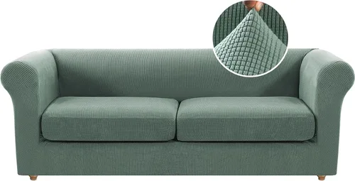 Miniatura 23 de Funda para silla Chesterfield de 2 piezas para sofá de 1 cojín, fundas para silla de brazo alto, 1 asiento, alta elasticidad, lavable, protector