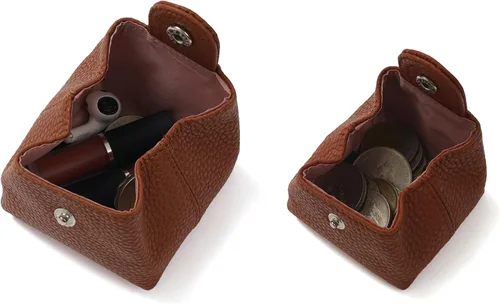 Miniatura 66 de Cockatoo Monedero de cuero genuino para cambio, mini billetera con bolsillo a presión para hombres y mujeres, Rojo (Aurora Red), Casual