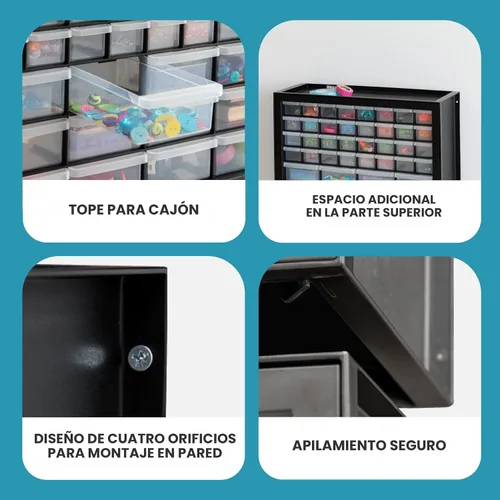 Miniatura 5 de IRIS USA Organizador de piezas pequeñas de 44 cajones, fabricado en Estados Unidos, cajones de almacenamiento para tornillos, tuercas, pernos, Negro