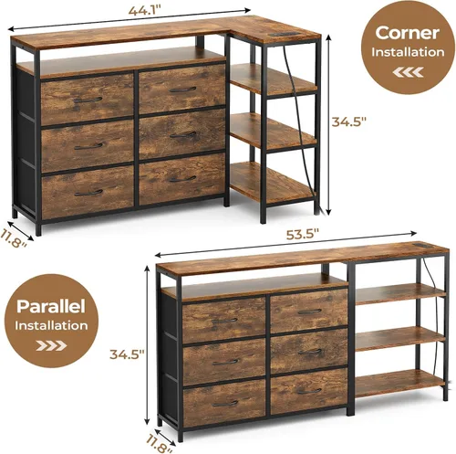 Miniatura 3 de BTHFST Soporte de TV para dormitorio con estación de carga y luces LED, centro de entretenimiento para TV de 60 pulgadas con 6 cajones de tela