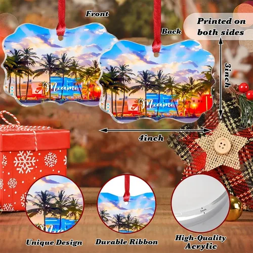 Miniatura 2 de Miami Florida, Estados Unidos, decoración de árbol de Navidad, recuerdos de ciudad de campo, recuerdos personalizados de Navidad 2023, decoración