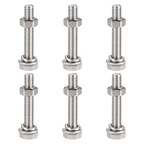 Miniatura 8 de uxcell Tornillos de cabeza hexagonal M6 x 0.787 in, tuercas, kits de arandelas planas y de bloqueo, pernos hexagonales de rosca completa de acero