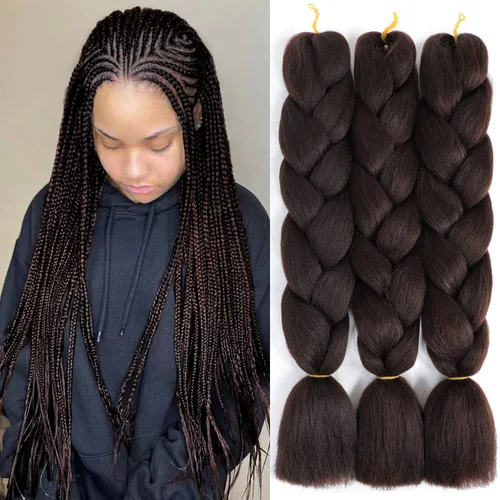 Miniatura 14 de SuCoo Extensiones de cabello trenzado Jumbo de fibra de alta temperatura, trenzas de ganchillo de 24 pulgadas, 3 unids/lote (negro)