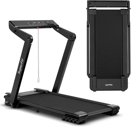Goplus Caminadora plegable de alta resistencia 4.0HP, caminadora eléctrica plegable Superfit con pantalla táctil LED, cinturón de frecuencia