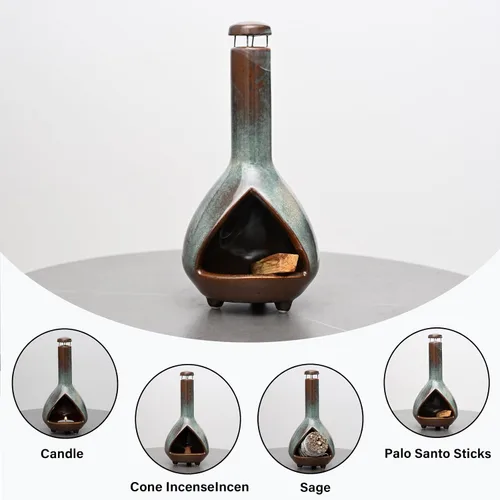 Miniatura 5 de MOUGIGI Soporte de cerámica prémium para palosanto y cuenco para difuminar, mini chiminea, quemador multiusos para palitos de salvia, conos