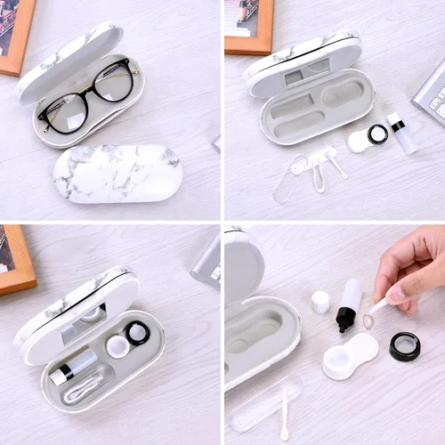 Miniatura 6 de Muf - Estuche portátil 2 en 1 para lentes y lentes de contacto, diseño de doble uso, a prueba de fugas, pinzas y botella con solución incluidas