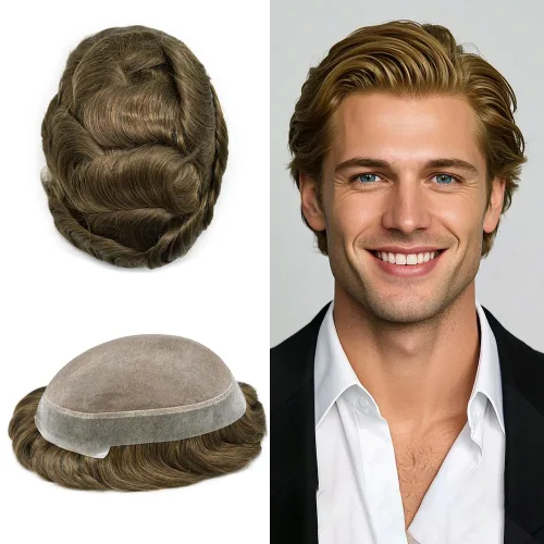 Miniatura 18 de Tupé para hombres, piezas de cabello humano real, sistema de unidades de cabello natural, línea capilar natural, pieza de repuesto para hombres