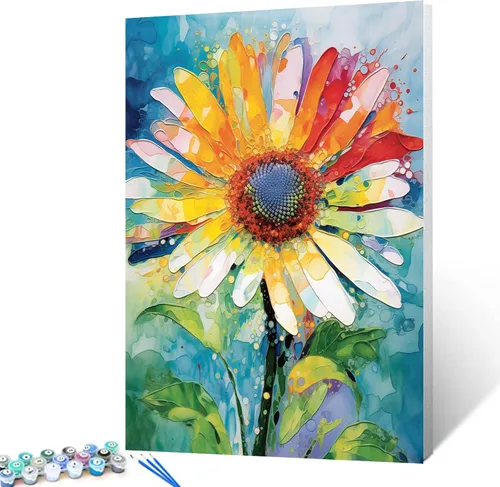Miniatura 15 de Pintura al óleo DIY pintar por números para adultos principiante flores amarillas pintura por números antiestrés pintura digital al óleo, pintura
