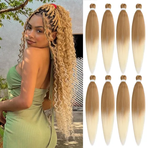 Miniatura 32 de Leeven 26 pulgadas, 2 paquetes de cabello trenzado color lila claro preestirado, cabello trenzado lavanda preestirado, extensiones de cabello