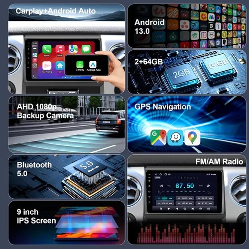 Miniatura 3 de 64GB Car Radio Stereo Upgrade for Ford F150 2009 2010 2011 2012, Plug and Play 9'' Android 13 Head Unit with Wireless Carplay/Android Auto/1080P