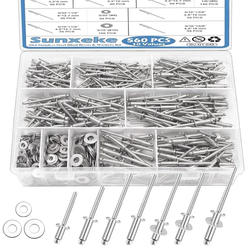 Miniatura 12 de 90 remaches ciegos de aluminio con brida grande, 3/16 pulgadas x 5/8 pulgadas, diámetro de brida 5/8 pulgadas (0.630 in), kit surtido de remaches