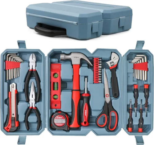 Hi-Spec Juego completo de herramientas para el hogar de 49 piezas en una caja de herramientas portátil. Herramientas esenciales de reparación del
