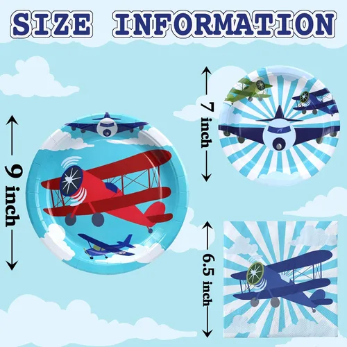 Miniatura 2 de Suministros de fiesta de cumpleaños de avión para 40 invitados, juego de platos de cumpleaños de avión y servilletas, decoraciones de fiesta