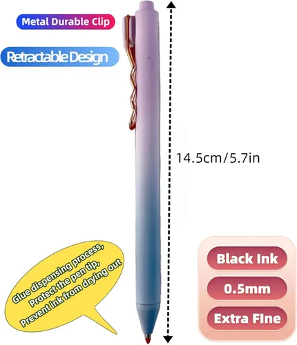 Miniatura 6 de Fengtaiyuan LanLvZi05P18, elegante bolígrafo de color degradado, tinta negra, 0.5mm extra fina, bolígrafos de gel con punta de bola, escritura