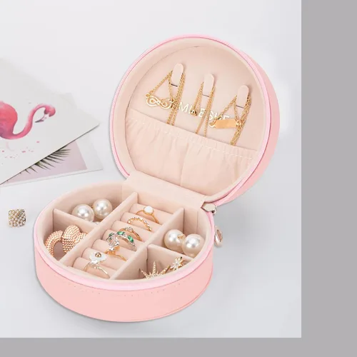 Miniatura 2 de Smileshe Joyero de viaje, mini organizador portátil con cremallera, de piel sintética, pequeñas cajas de almacenamiento para anillos, aretes