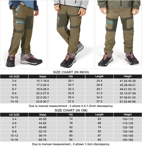 Miniatura 9 de linlon Pantalones cargo de senderismo para niños y jóvenes, impermeables, con forro polar suave y forro polar, pantalones de nieve aislados, Nieve